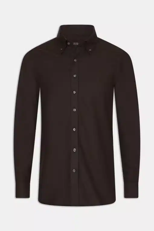 Oscar Jacobson Slim Fit Short Button Down Brushed Flannel Dark Brown