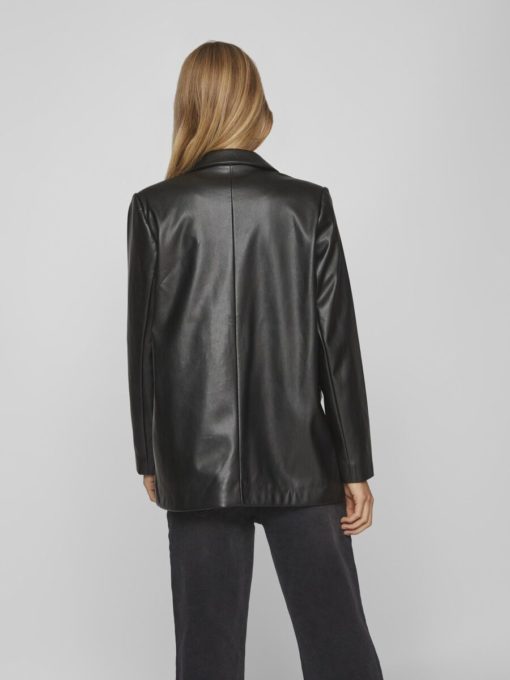 Vila Nille Coated Loose Blazer Black
