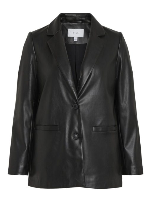 Vila Nille Coated Loose Blazer Black