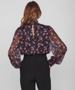 Vila Faria Lira Smock Collar Top Black