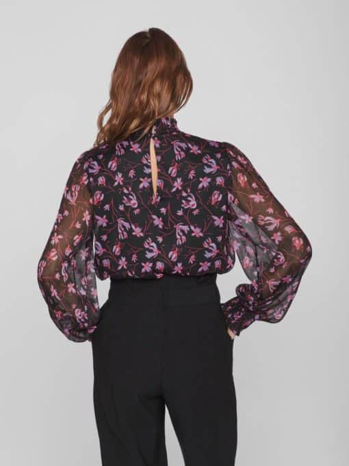 Vila Faria Lira Smock Collar Top Black