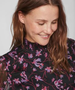 Vila Faria Lira Smock Collar Top Black