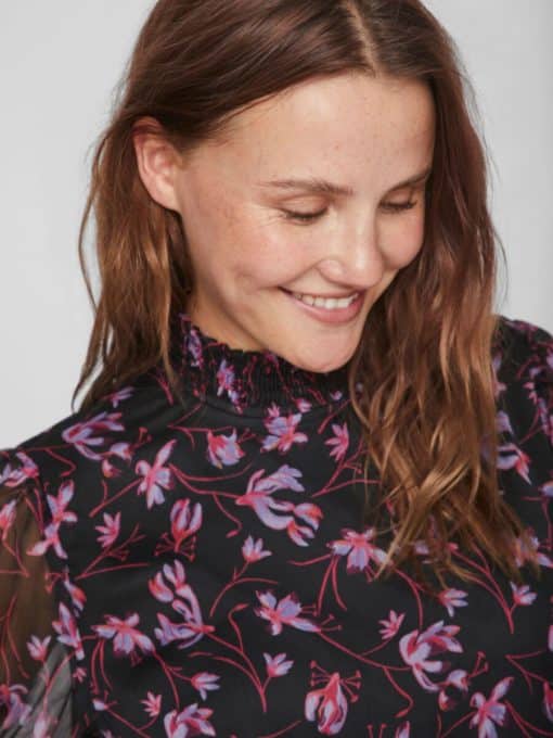 Vila Faria Lira Smock Collar Top Black