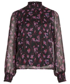 Vila Faria Lira Smock Collar Top Black
