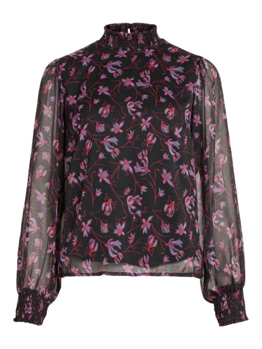 Vila Faria Lira Smock Collar Top Black