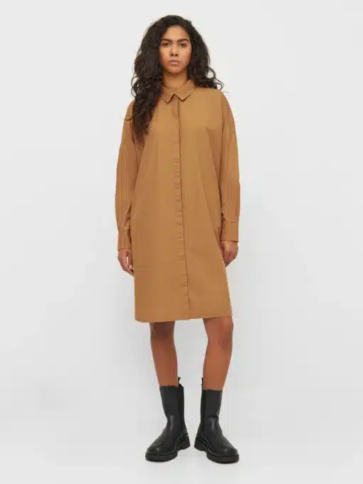 Knowledge Cotton apparel Poplin Dropped Shoulder Shirt Dress Brown Sugar