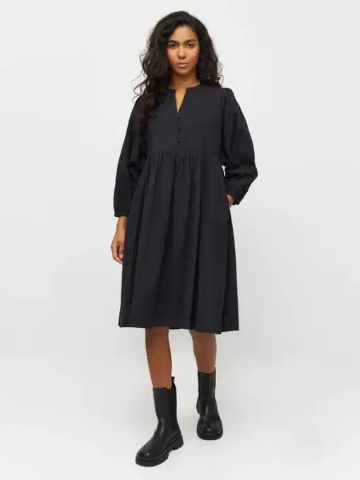 Knowledge Cotton Apparel Heavy Seersucker A-Shape Dress Black Jet