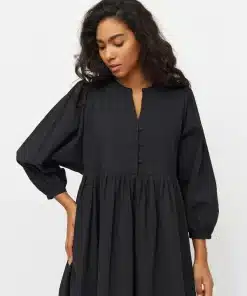 Knowledge Cotton Apparel Heavy Seersucker A-Shape Dress Black Jet