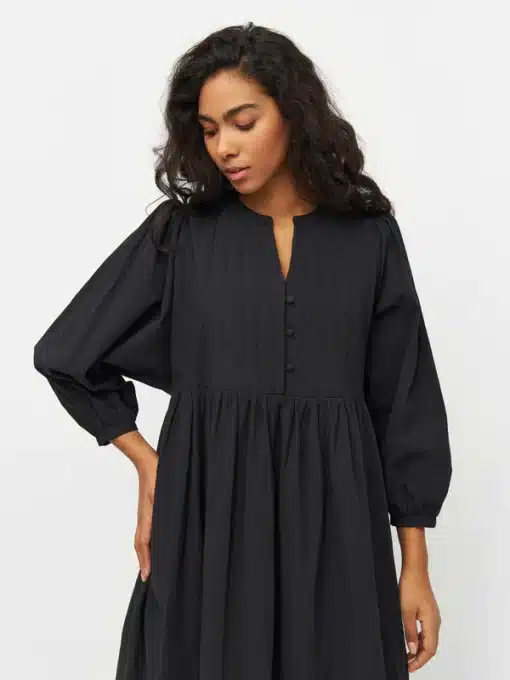Knowledge Cotton Apparel Heavy Seersucker A-Shape Dress Black Jet