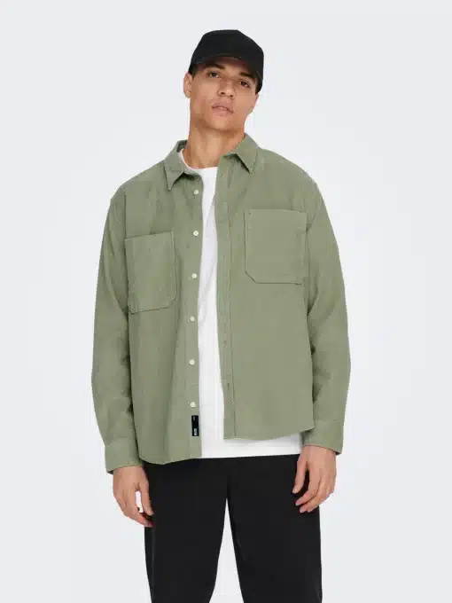 Only & Sons Solid Color Corduroy Shirt Green