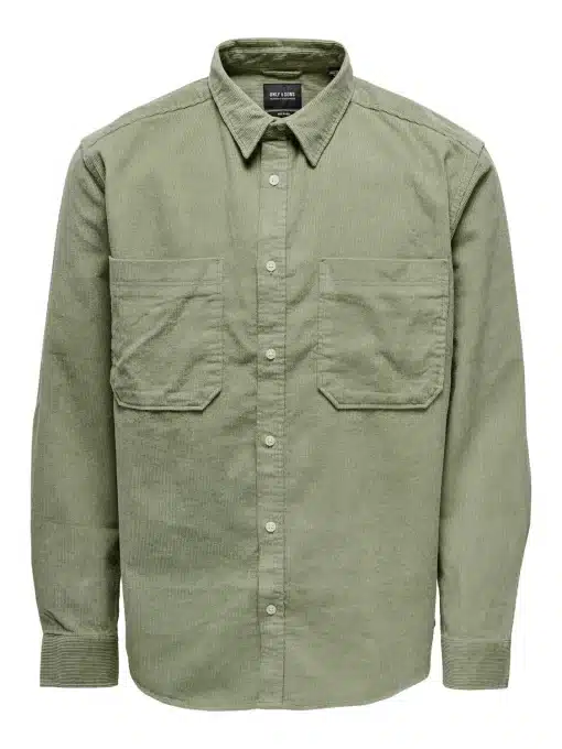 Only & Sons Solid Color Corduroy Shirt Green