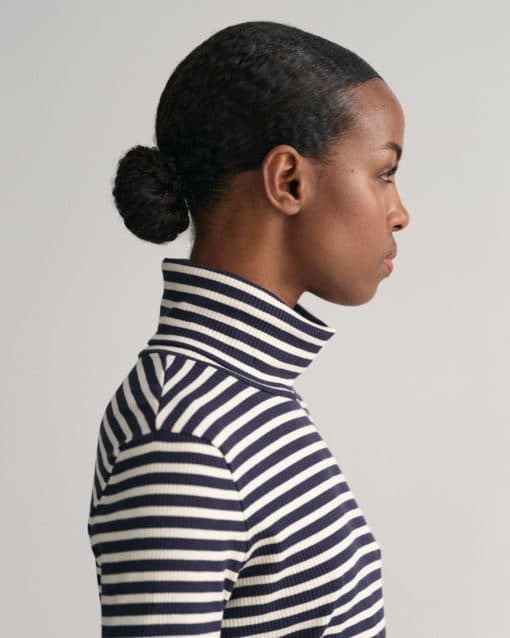 Gant Woman Striped Ribbed Turtleneck Evening Blue