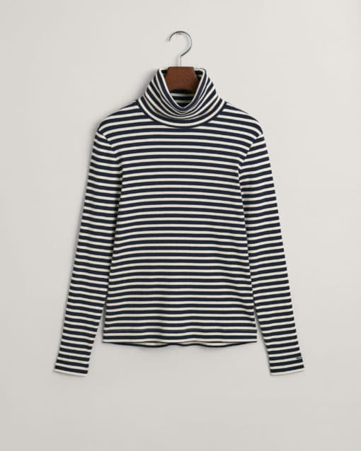 Gant Woman Striped Ribbed Turtleneck Evening Blue