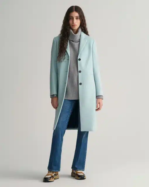 Gant Woman Wool Blend Tailored Coat Dusty Turquoise