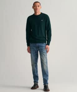 Gant Superfine Lambswool Crew Neck Jumper Tartan Green
