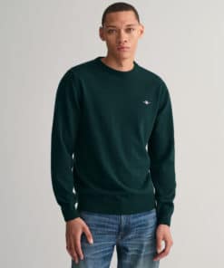 Gant Superfine Lambswool Crew Neck Jumper Tartan Green