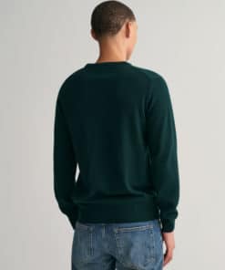 Gant Superfine Lambswool Crew Neck Jumper Tartan Green