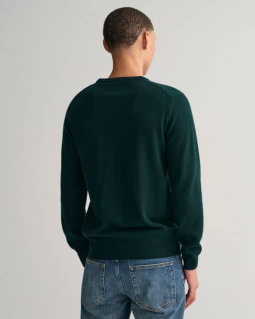 Gant Superfine Lambswool Crew Neck Jumper Tartan Green