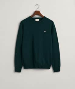 Gant Superfine Lambswool Crew Neck Jumper Tartan Green