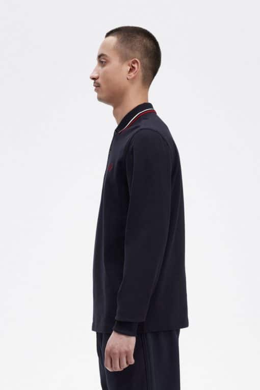 Fred Perry Twin Tipped Ls Shirt Navy / Snow White / Burnt Red