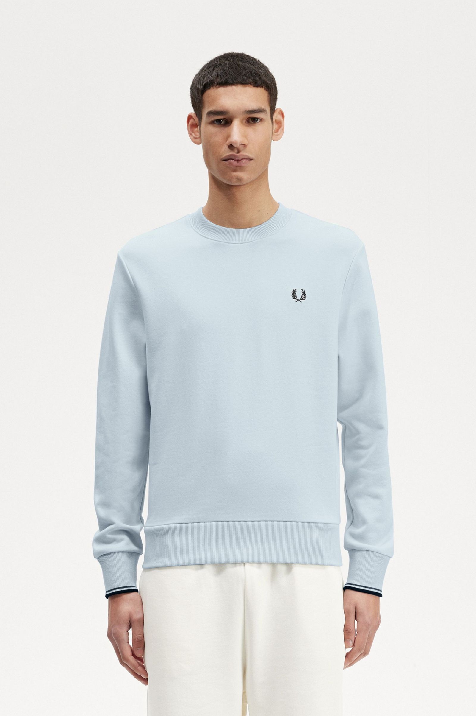 Buy Fred Perry Crew Neck Sweatshirt Light Ice Scandinavian Fashion Store