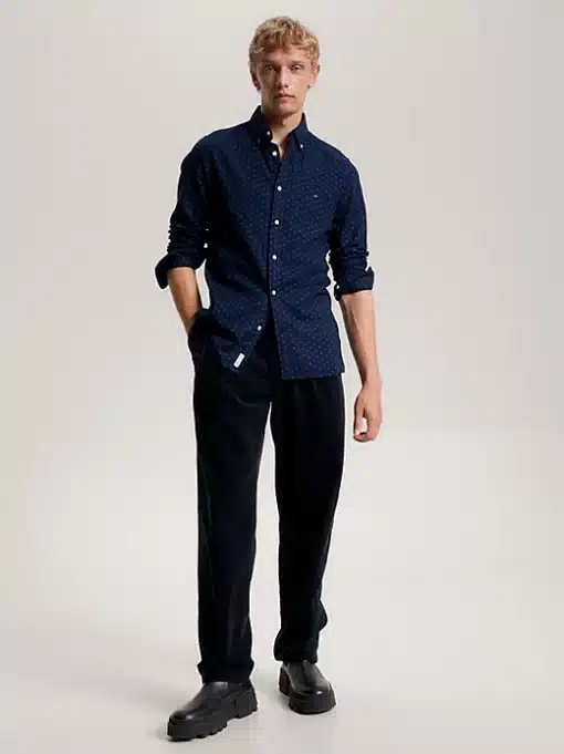 Tommy Hilfiger Flex Brushed Twill Shirt Carbon Navy / Cerulean Aqua