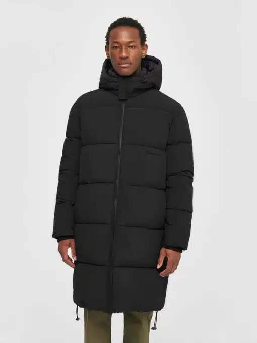 Knowledge Cotton Apparel Long Puffer Coat Black Jet