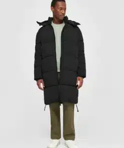Knowledge Cotton Apparel Long Puffer Coat Black Jet