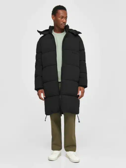 Knowledge Cotton Apparel Long Puffer Coat Black Jet