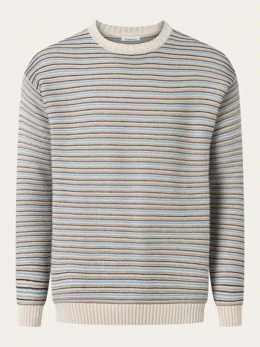 Knowledge Cotton Apparel Cotton Striped Knitted Crew Beige Stripe