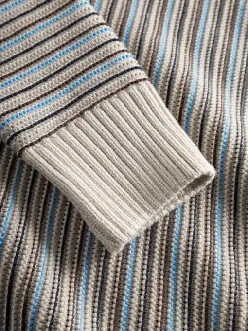 Knowledge Cotton Apparel Cotton Striped Knitted Crew Beige Stripe