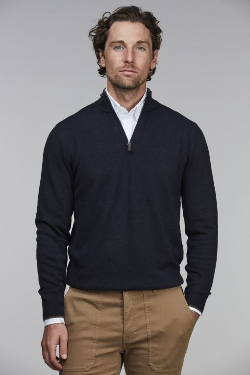Hansen & Jacob Half Zip Diamond Knit Navy