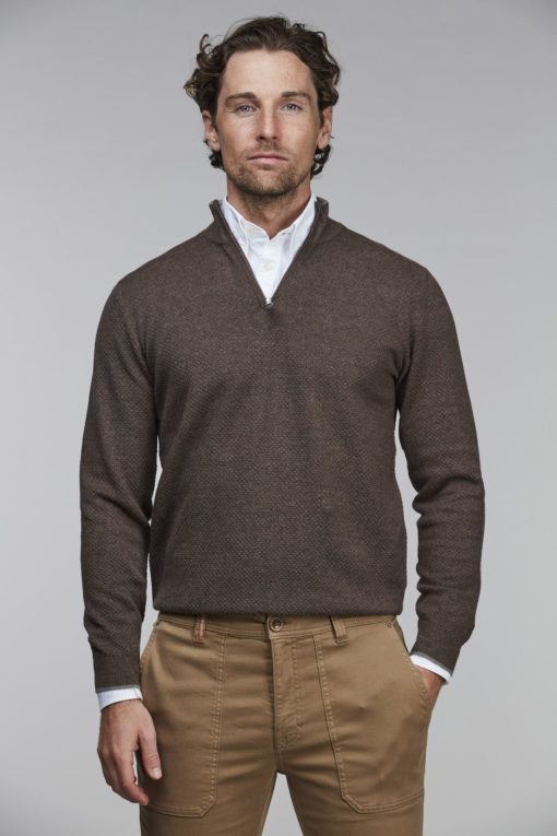 Hansen & Jacob Half Zip Diamond Knit Brown
