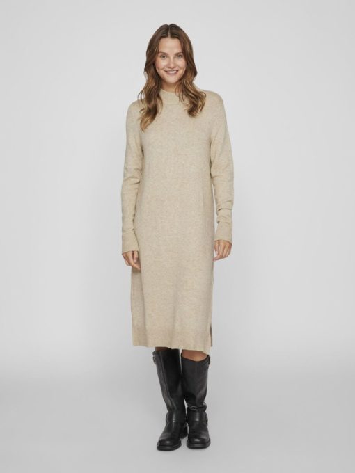 Vila Ril Crew Neck Midi Dress Natural Melange