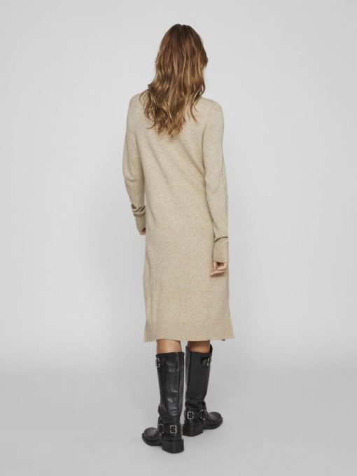 Vila Ril Crew Neck Midi Dress Natural Melange