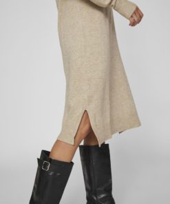 Vila Ril Crew Neck Midi Dress Natural Melange