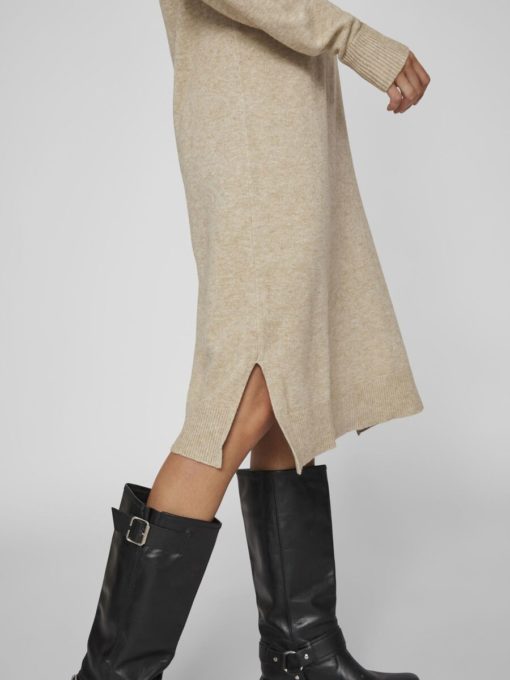 Vila Ril Crew Neck Midi Dress Natural Melange