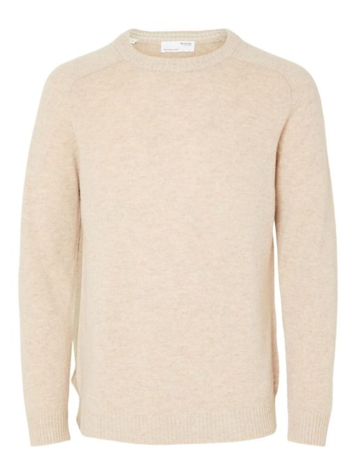 Selected Homme Newcoban Lambs Wool Crew Neck Kelp