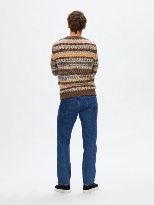 Selected Homme Faro Knit Fair Isle Crew Neck Dark Earth