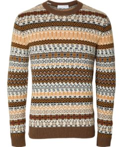 Selected Homme Faro Knit Fair Isle Crew Neck Dark Earth