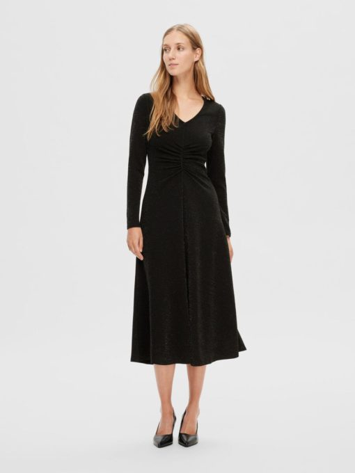 Selected Femme Rue Midi Glitter Dress Black