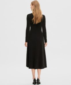 Selected Femme Rue Midi Glitter Dress Black