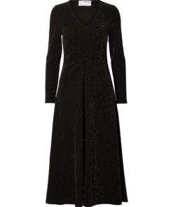Selected Femme Rue Midi Glitter Dress Black