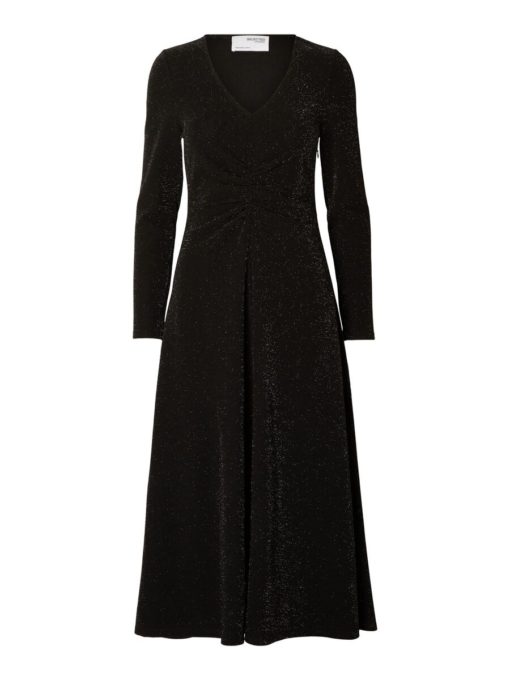 Selected Femme Rue Midi Glitter Dress Black
