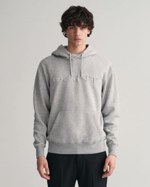 Gant Embossed Sweat Hood Grey Melange