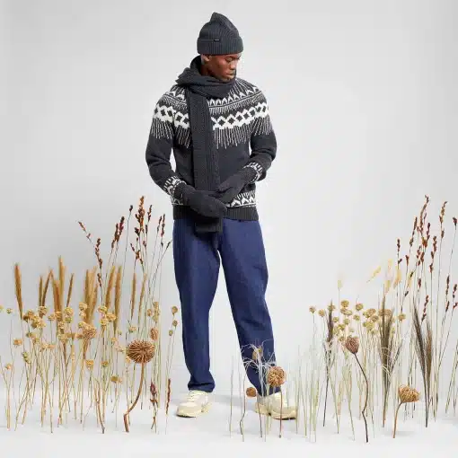 Dedicated Sweater Malung Fair Isle Dark Grey Melange