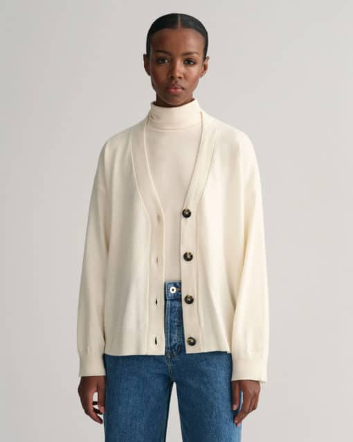 Gant Woman Superfine Lambswool Cardigan Cream