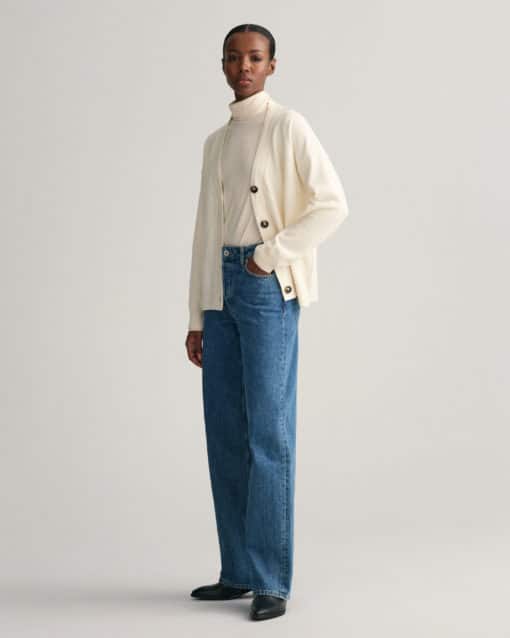 Gant Woman Superfine Lambswool Cardigan Cream