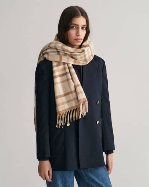 Gant Woman Check Scarf Dark Khaki