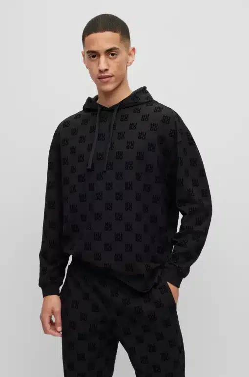 Hugo Flock Aop Hoodie Black